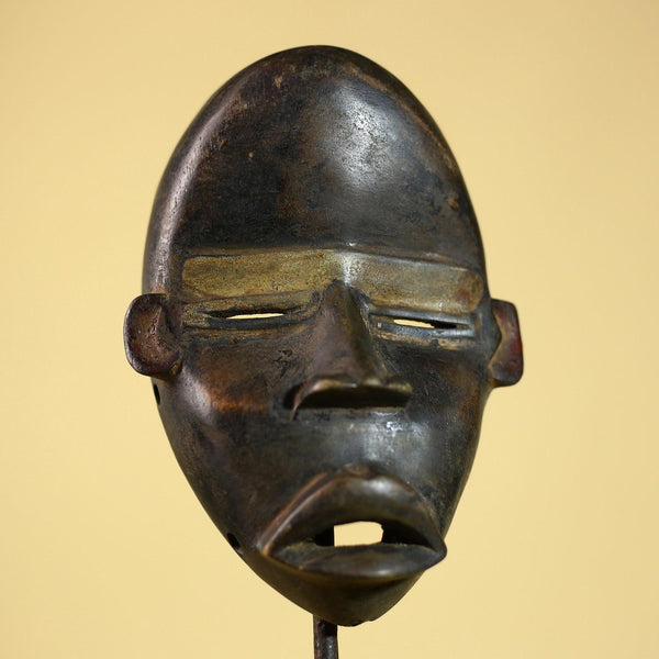 African Vintage Dan Tribal Black Patina Carved Wood Mask with Narrow Eyes-G6041