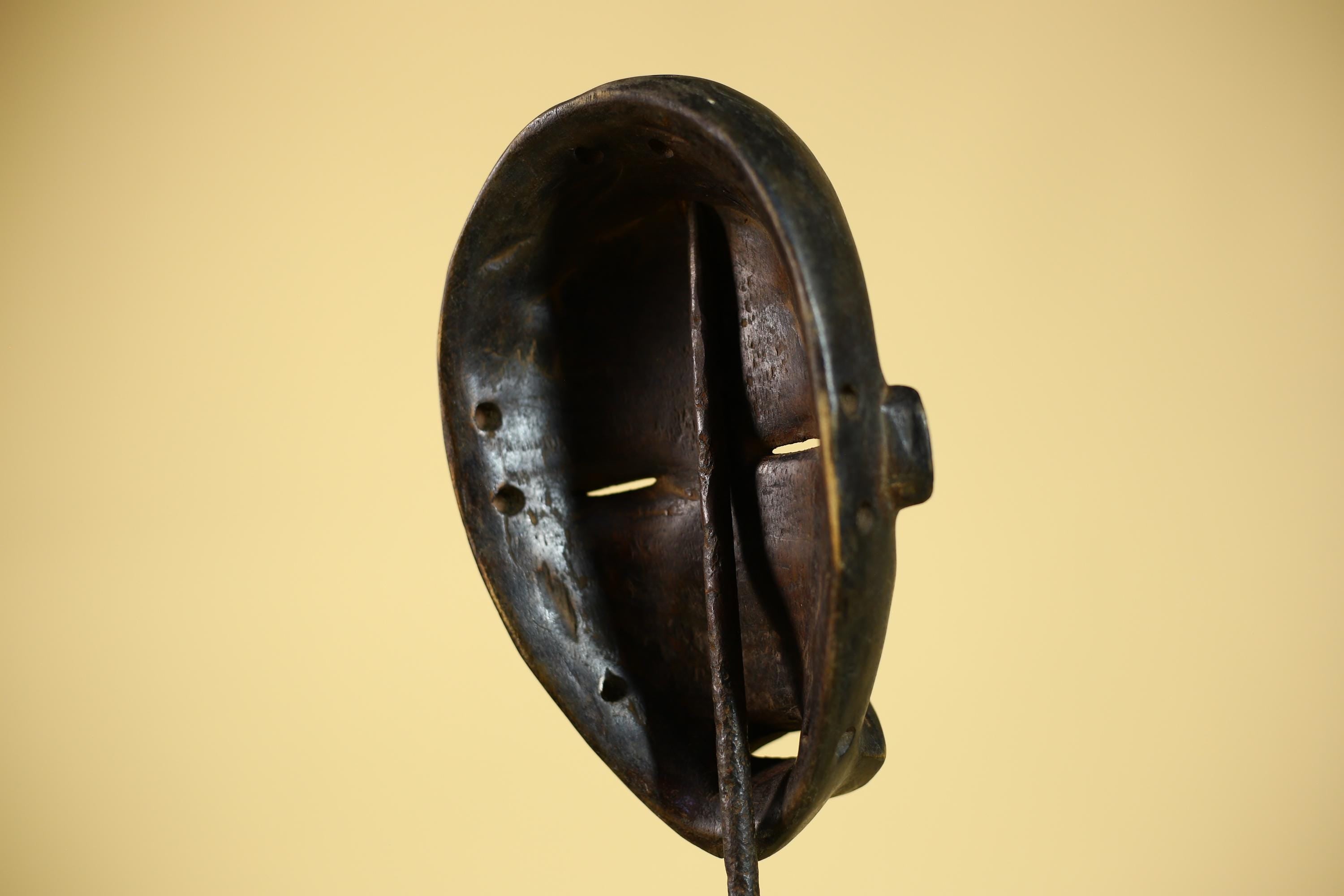 African Vintage Dan Tribal Black Patina Carved Wood Mask with Narrow Eyes-G6041