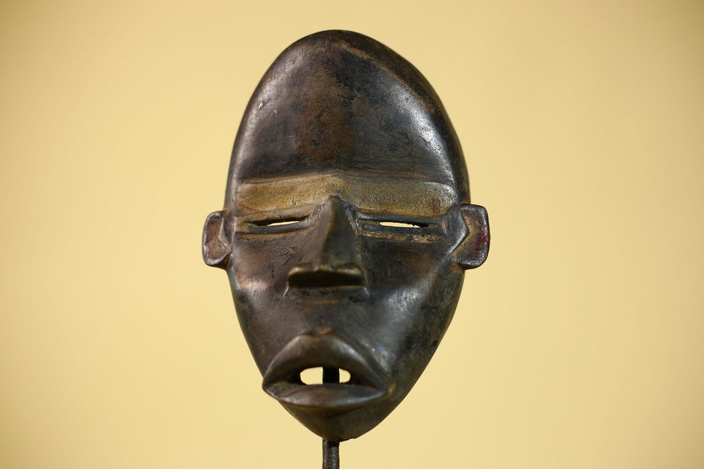 African Vintage Dan Tribal Black Patina Carved Wood Mask with Narrow Eyes-G6041