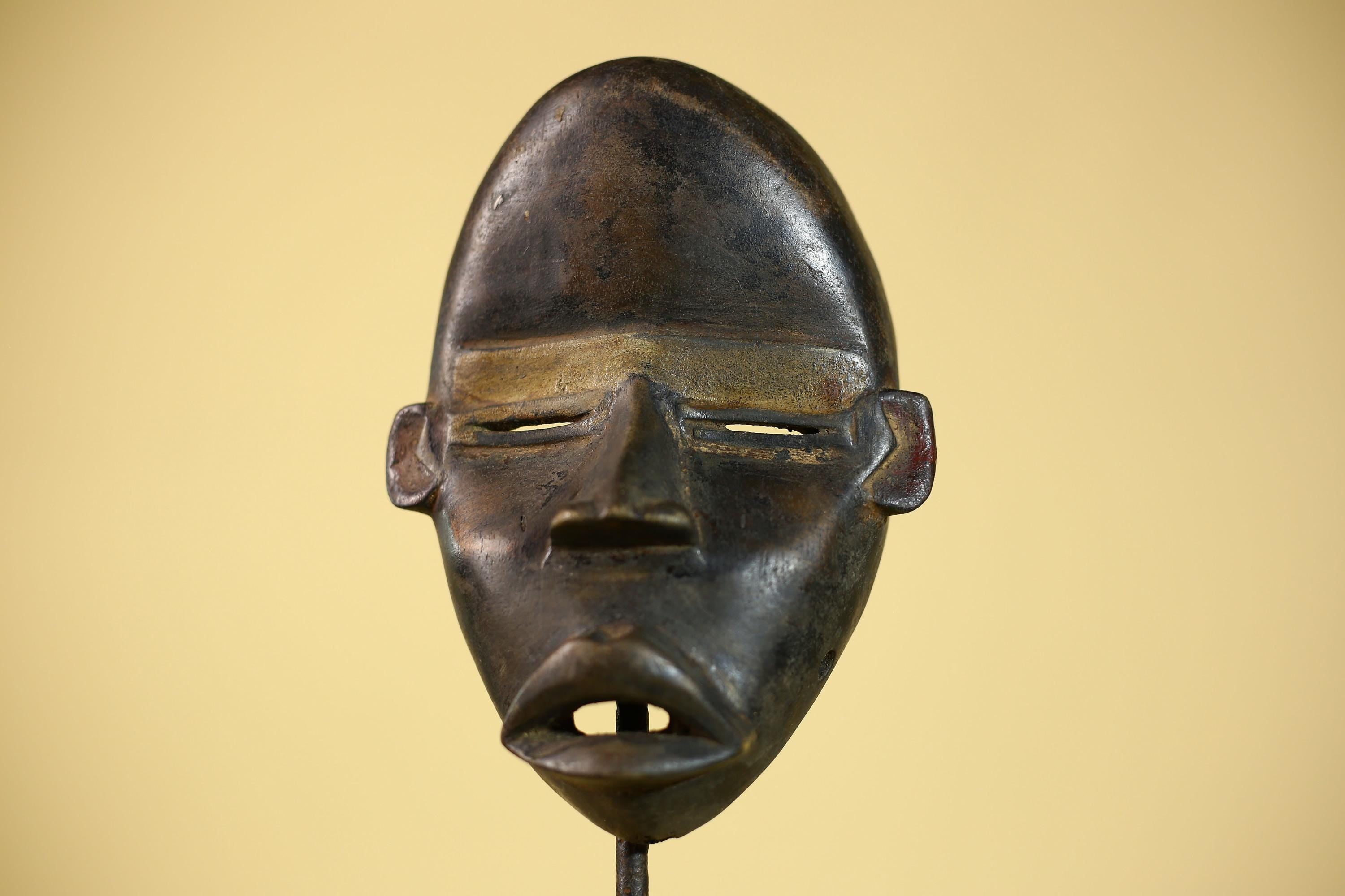African Vintage Dan Tribal Black Patina Carved Wood Mask with Narrow Eyes-G6041