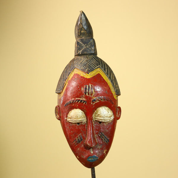 African Baule Mask Carved Wood Red Painted Face Côte d’Ivoire Tribal Art-G5944