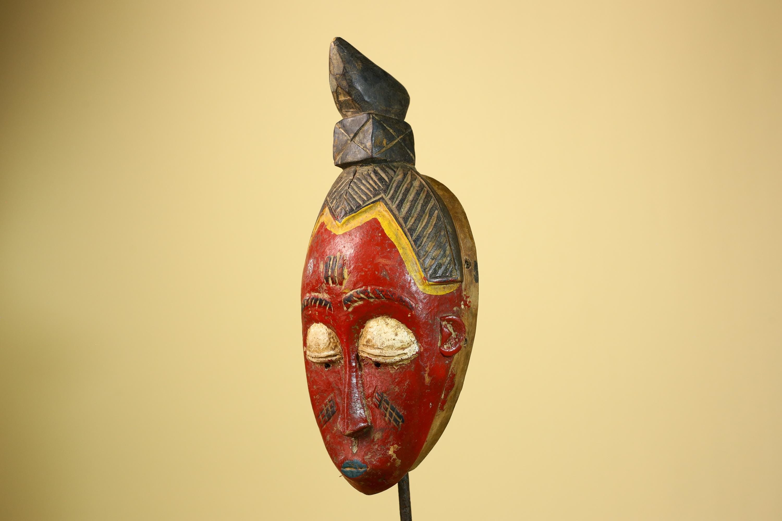African Baule Mask Carved Wood Red Painted Face Côte d’Ivoire Tribal Art-G5944