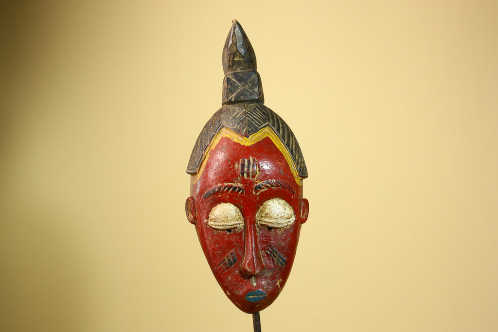 African Baule Mask Carved Wood Red Painted Face Côte d’Ivoire Tribal Art-G5944