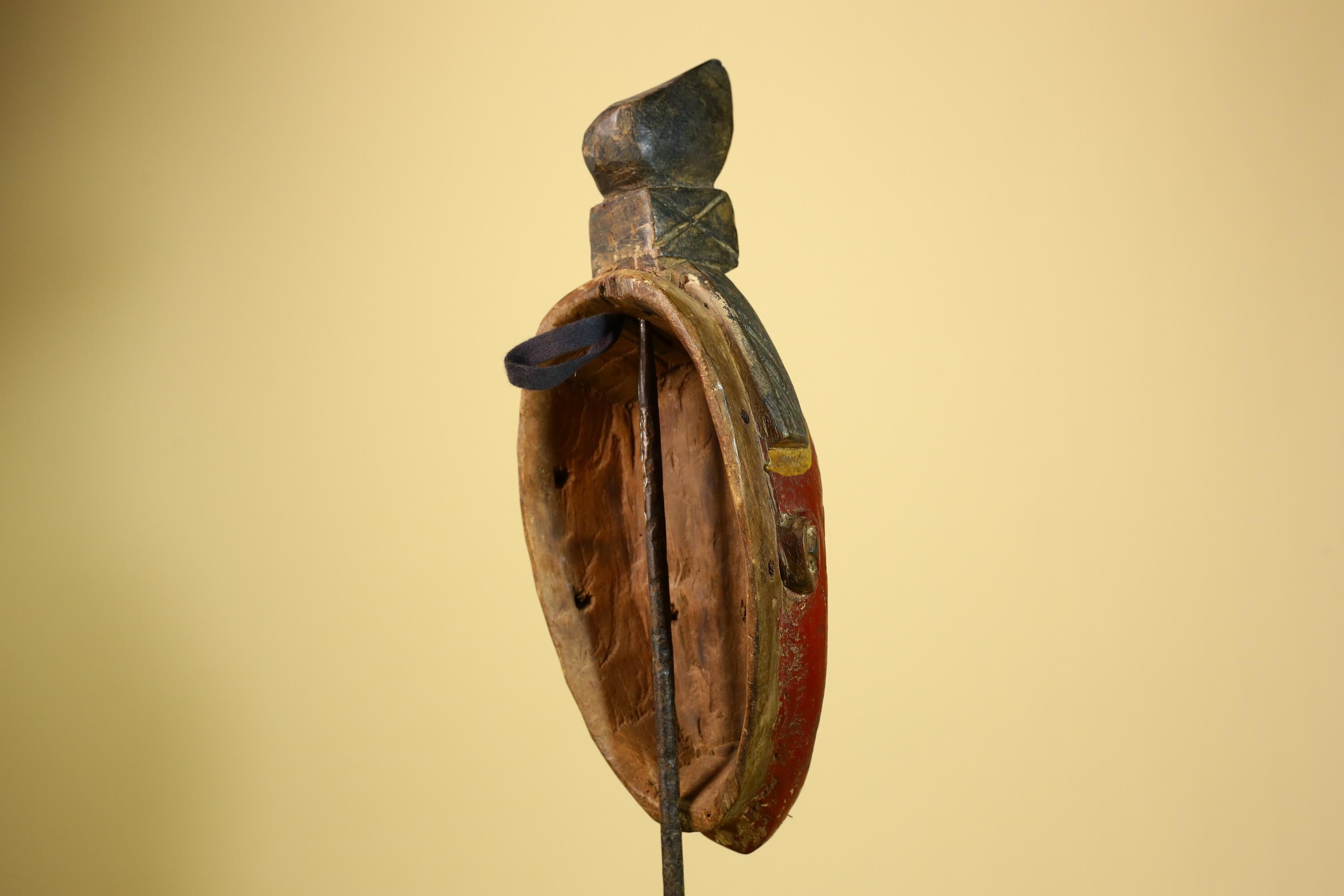 African Baule Mask Carved Wood Red Painted Face Côte d’Ivoire Tribal Art-G5944