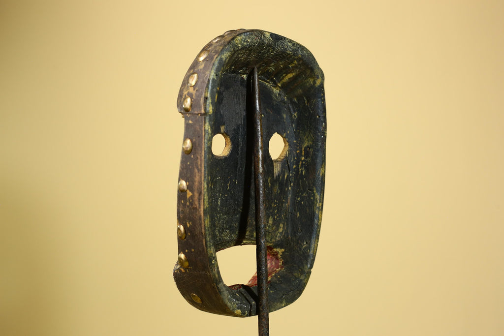 African Tribal Mask Wood With Metal Studs Côte d’Ivoire Ritual Decor-G5945