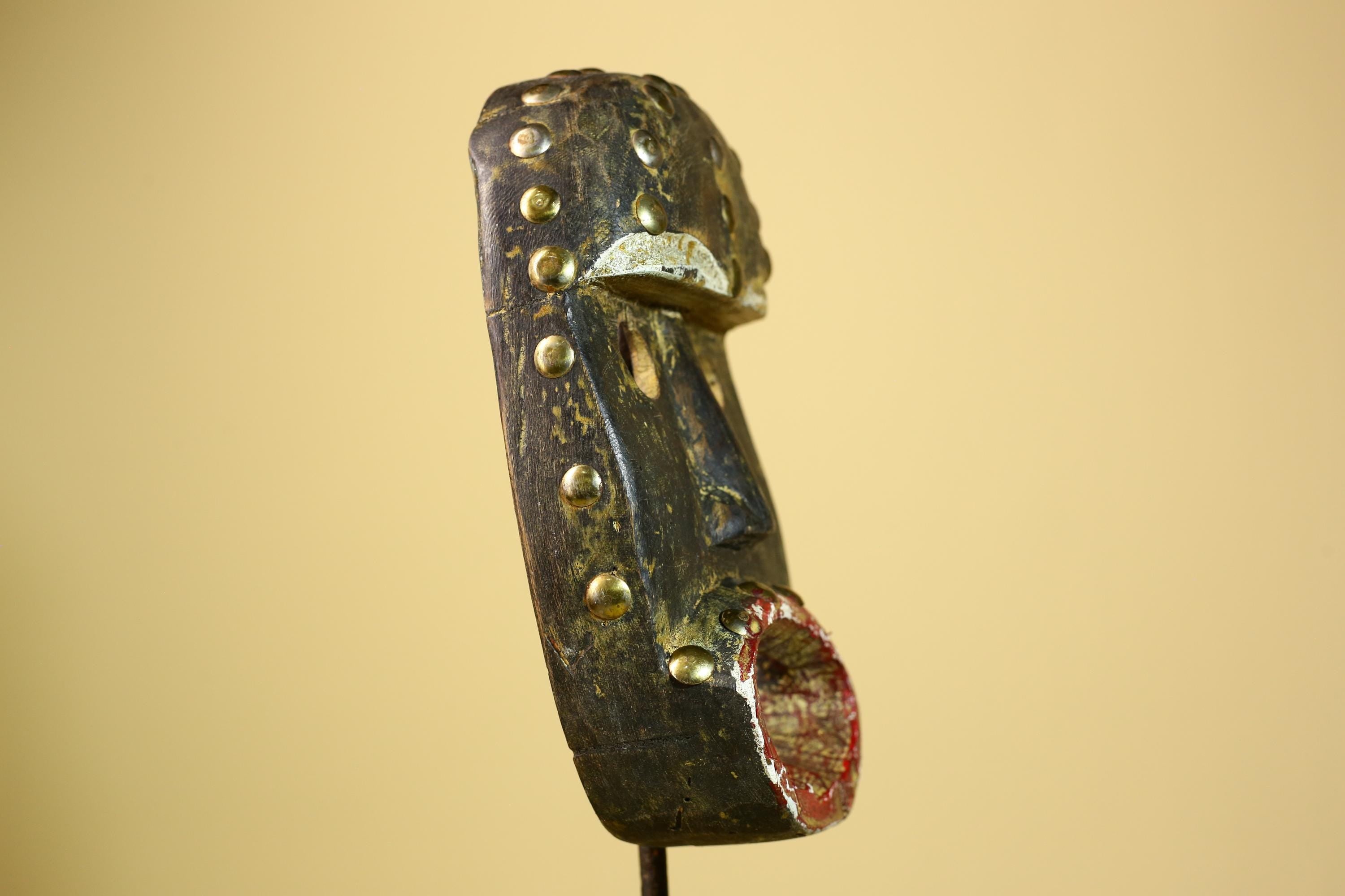 African Tribal Mask Wood With Metal Studs Côte d’Ivoire Ritual Decor-G5945