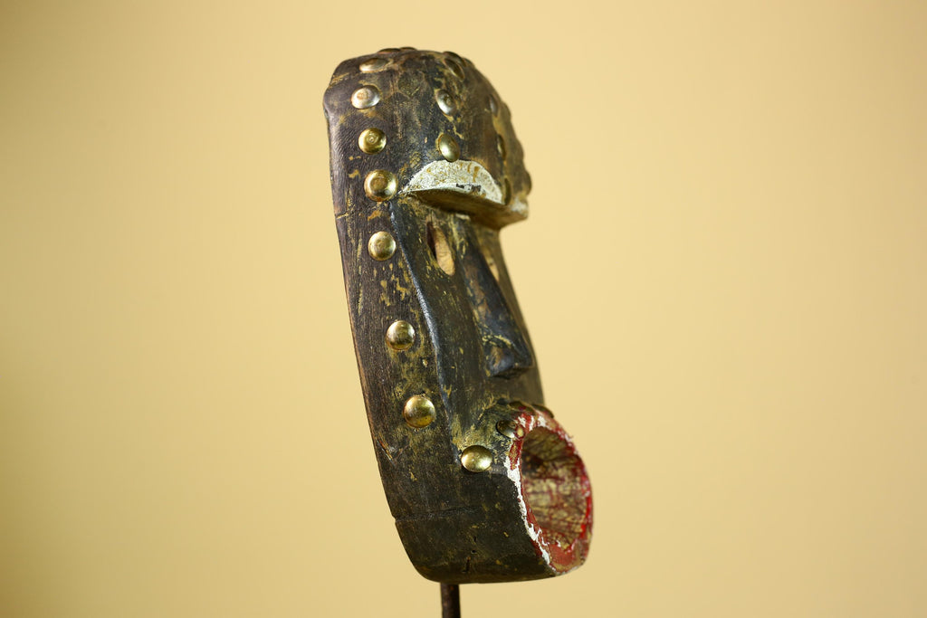 African Tribal Mask Wood With Metal Studs Côte d’Ivoire Ritual Decor-G5945
