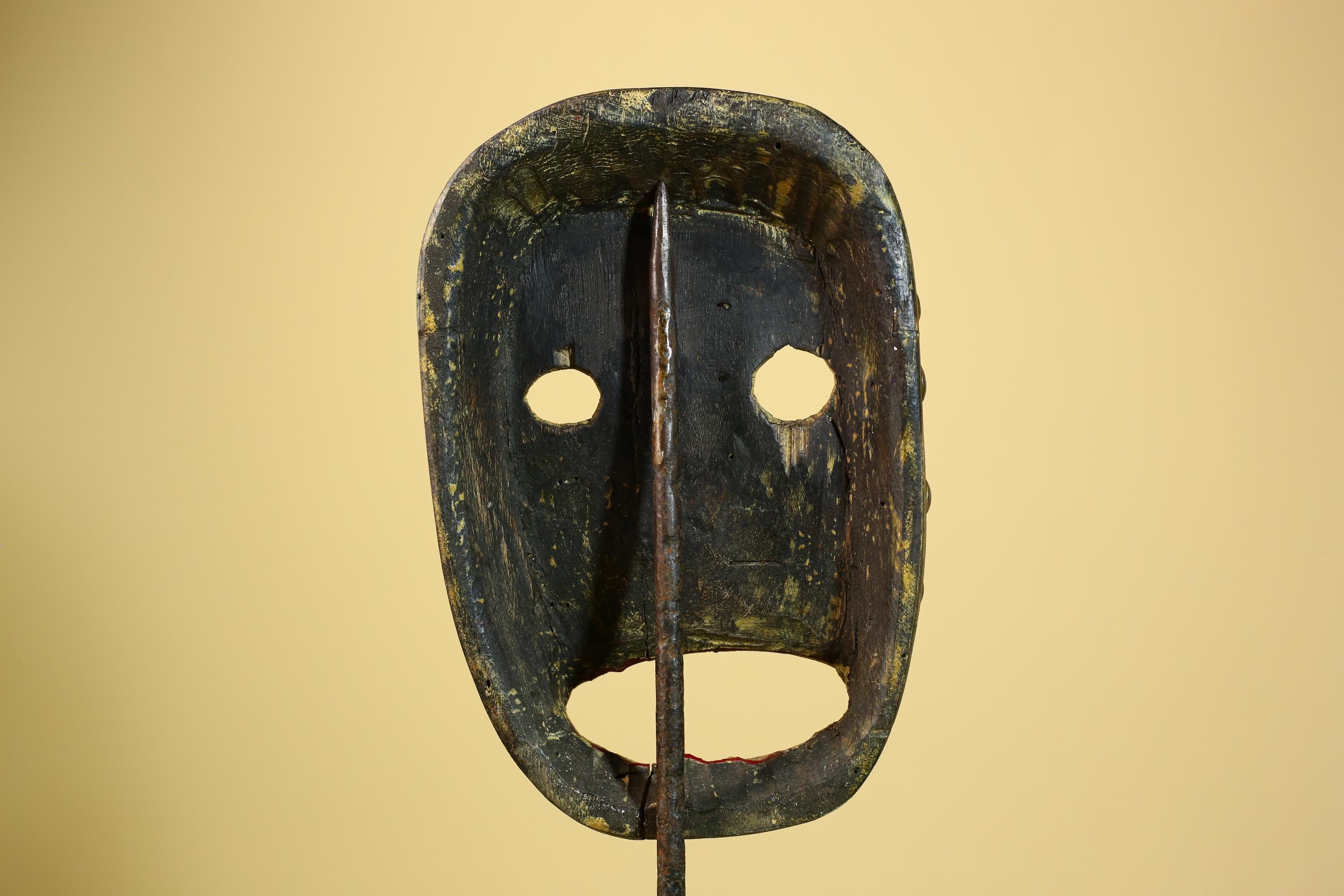 African Tribal Mask Wood With Metal Studs Côte d’Ivoire Ritual Decor-G5945
