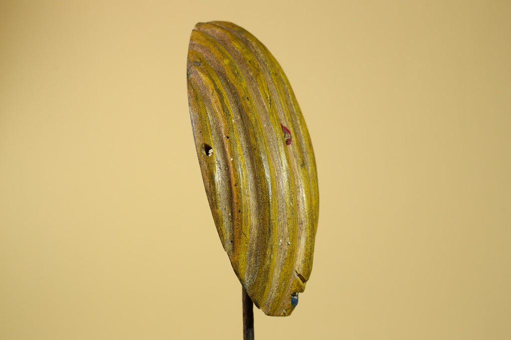 African Tribal Mask Carved Wood Striped Design West Africa Art Decor-G5946