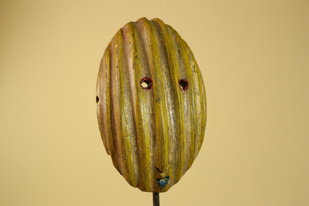 African Tribal Mask Carved Wood Striped Design West Africa Art Decor-G5946