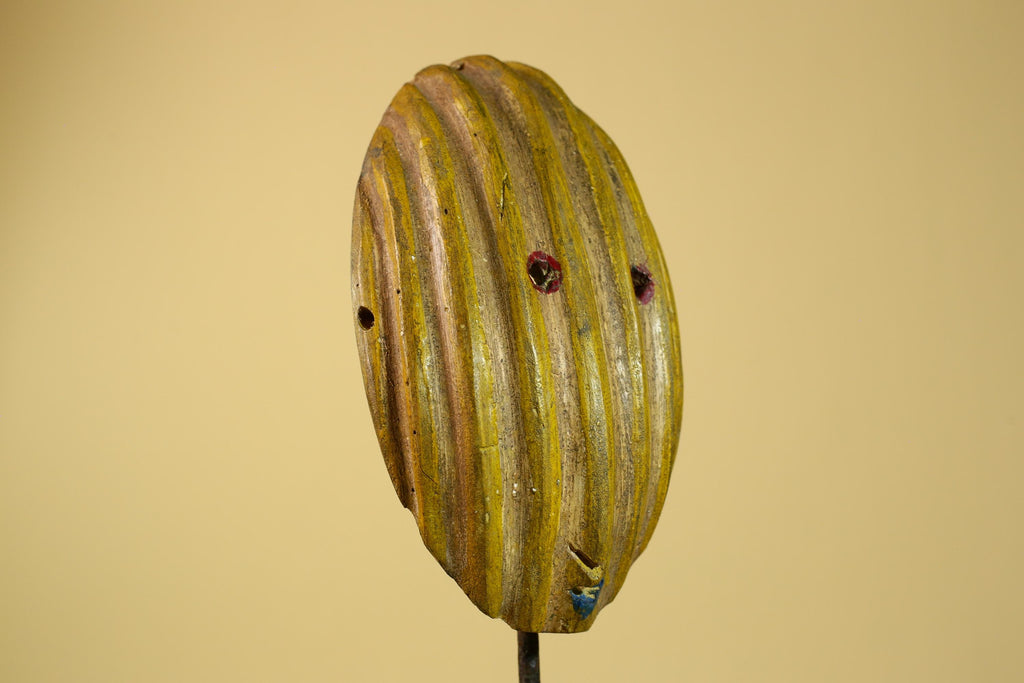African Tribal Mask Carved Wood Striped Design West Africa Art Decor-G5946