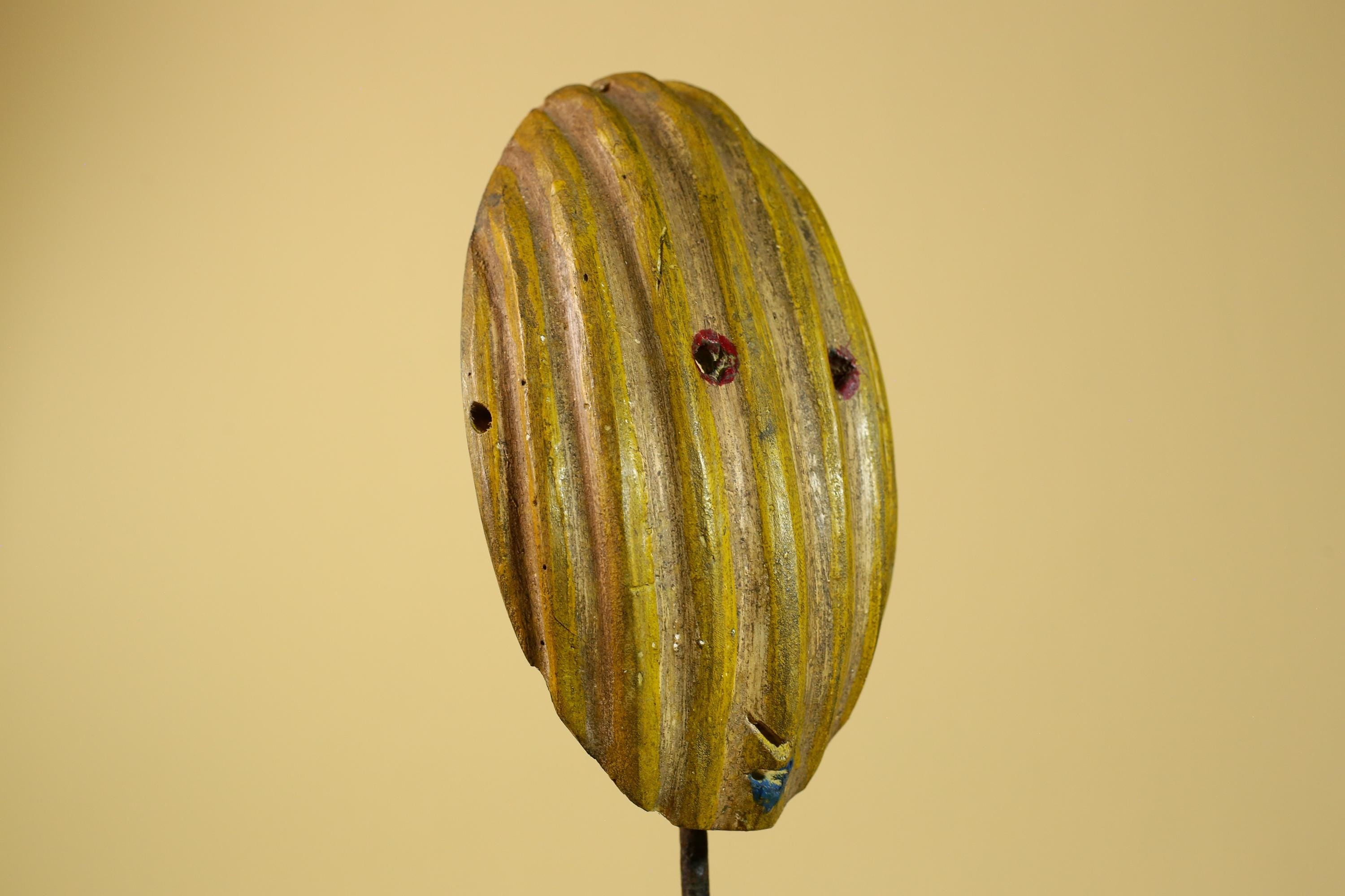 African Tribal Mask Carved Wood Striped Design West Africa Art Decor-G5946