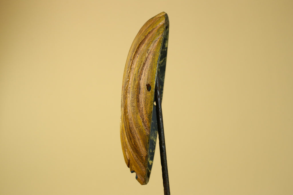 African Tribal Mask Carved Wood Striped Design West Africa Art Decor-G5946