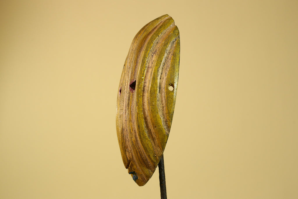African Tribal Mask Carved Wood Striped Design West Africa Art Decor-G5946