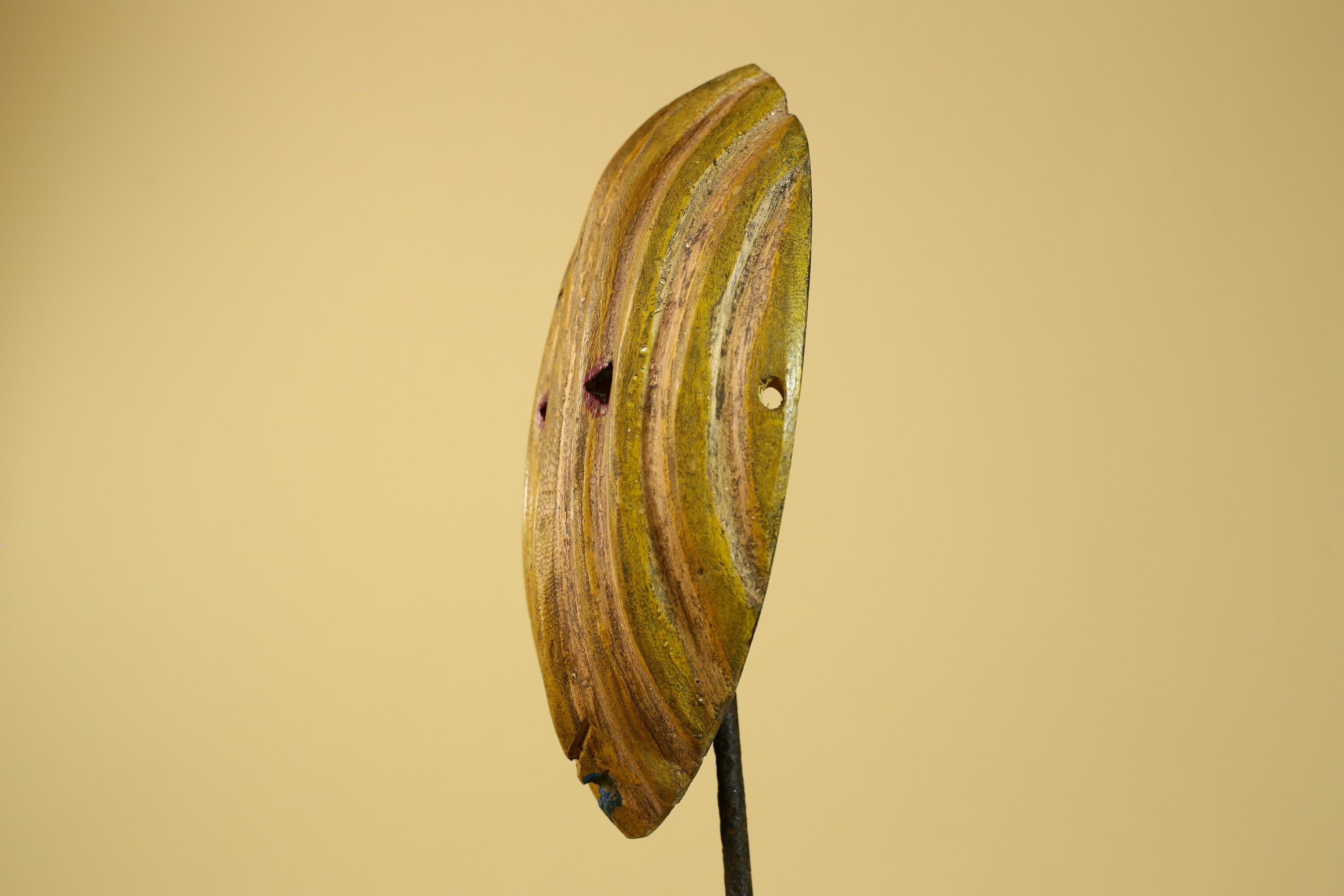 African Tribal Mask Carved Wood Striped Design West Africa Art Decor-G5946