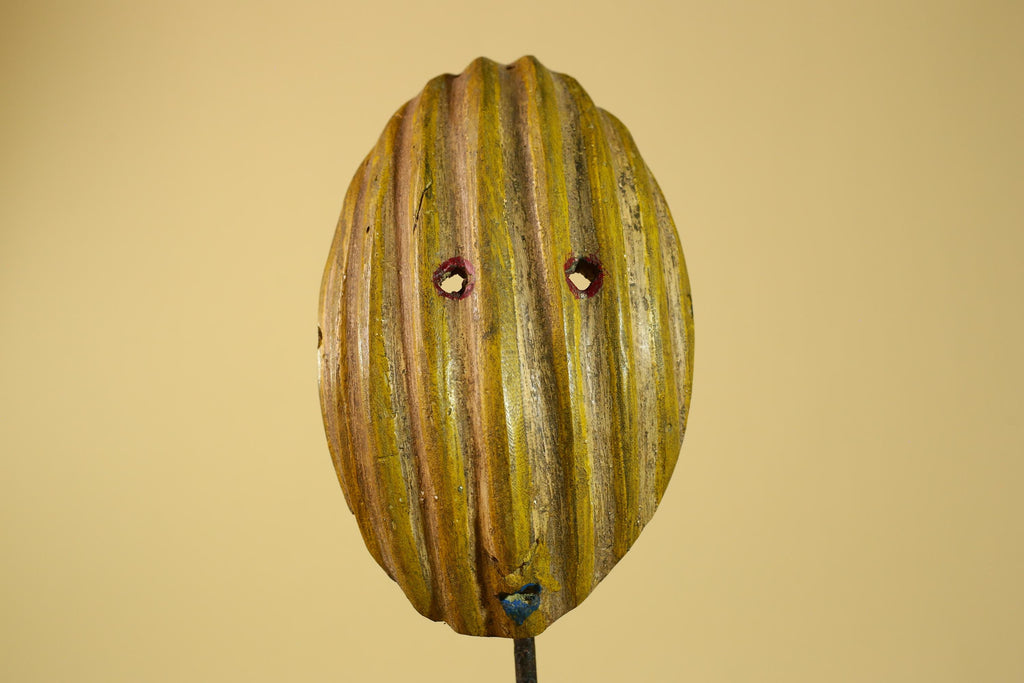 African Tribal Mask Carved Wood Striped Design West Africa Art Decor-G5946