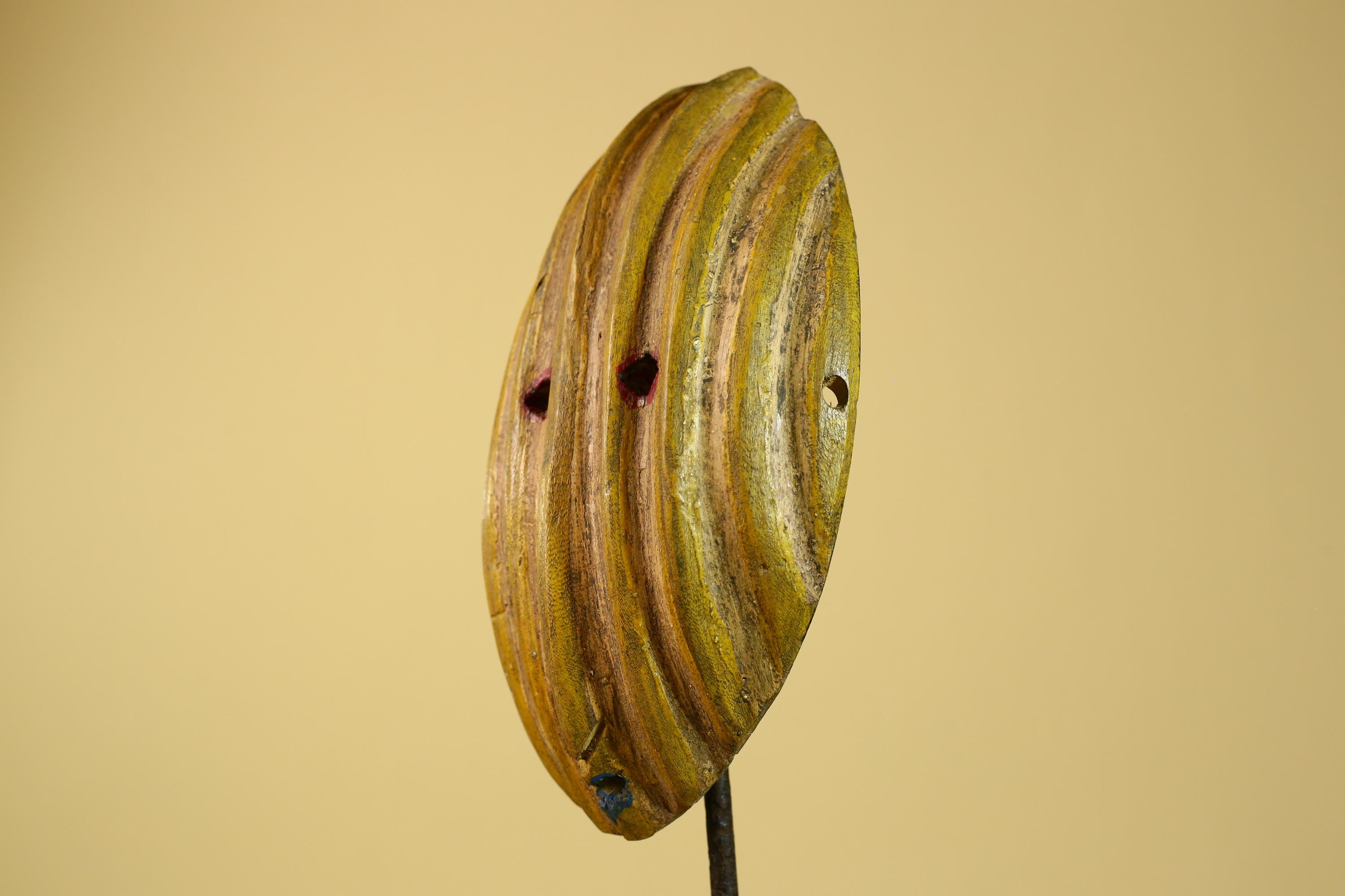 African Tribal Mask Carved Wood Striped Design West Africa Art Decor-G5946