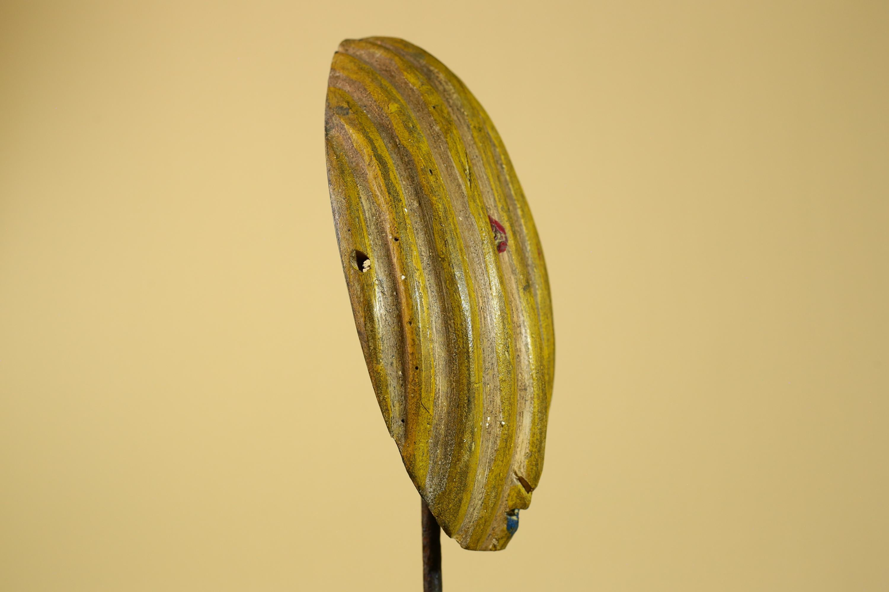 African Tribal Mask Carved Wood Striped Design West Africa Art Decor-G5946