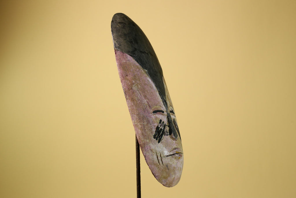 African Tribal Mask Carved Wood Painted Features Gabon Art Decor-G5947