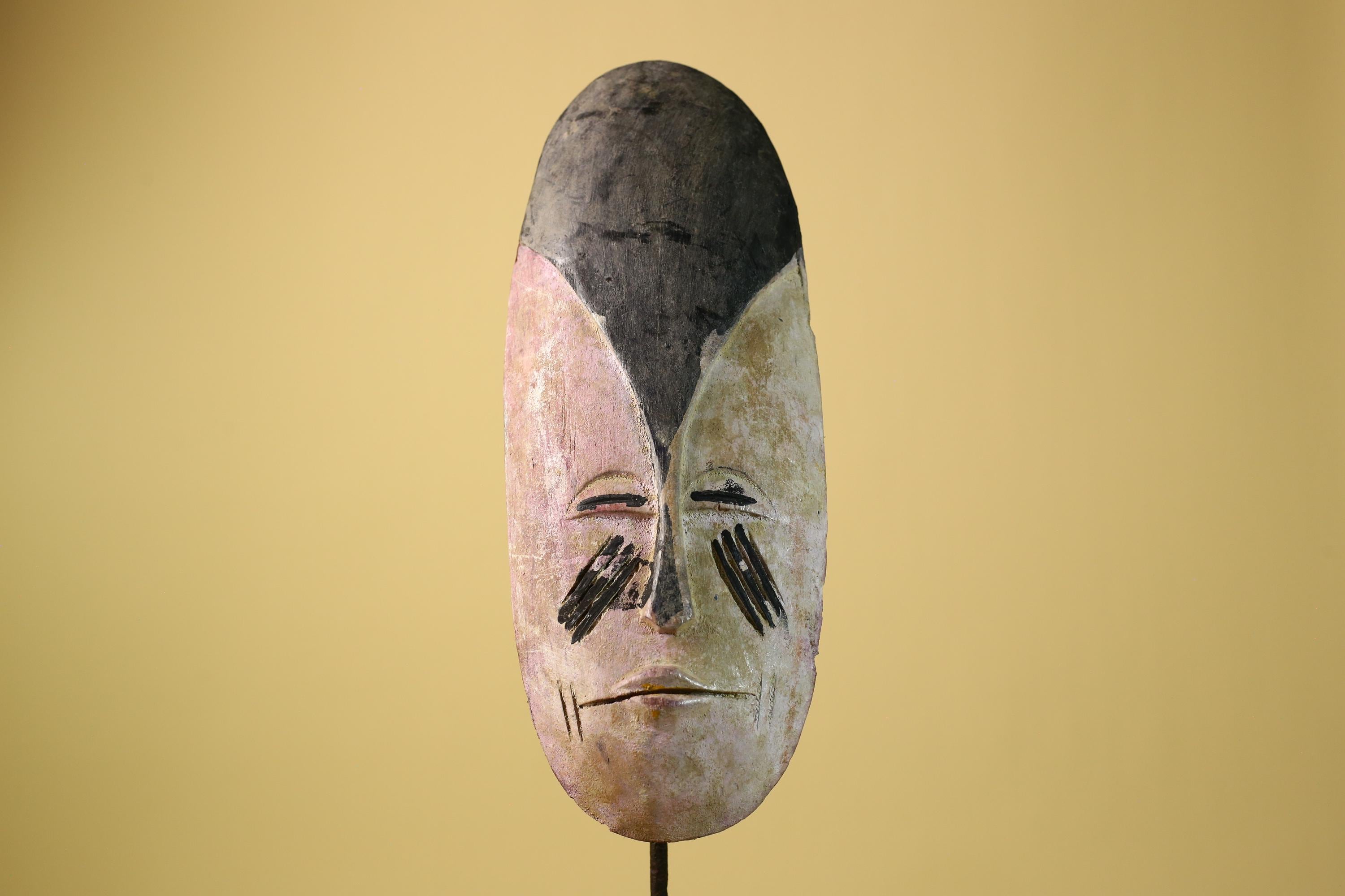 African Tribal Mask Carved Wood Painted Features Gabon Art Decor-G5947