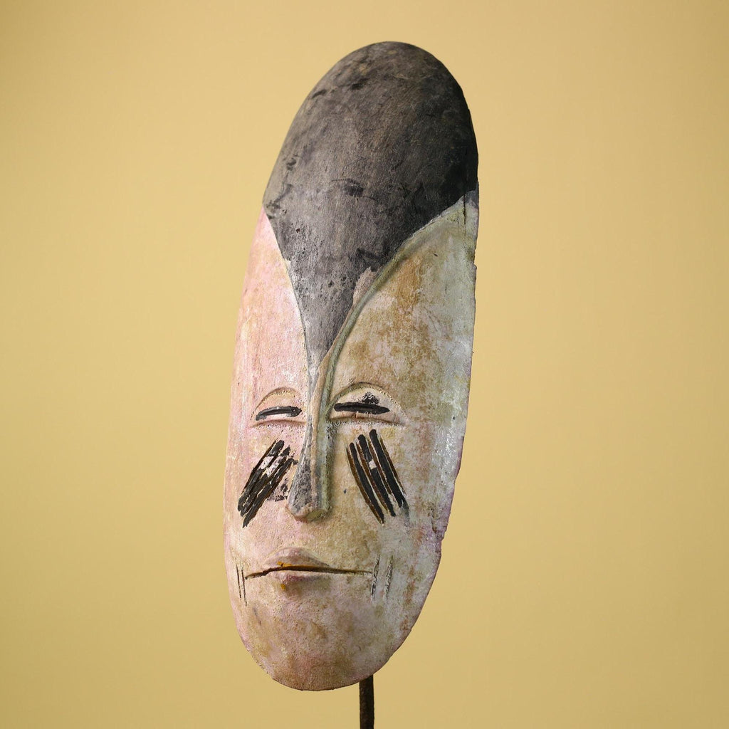 African Tribal Mask Carved Wood Painted Features Gabon Art Decor-G5947