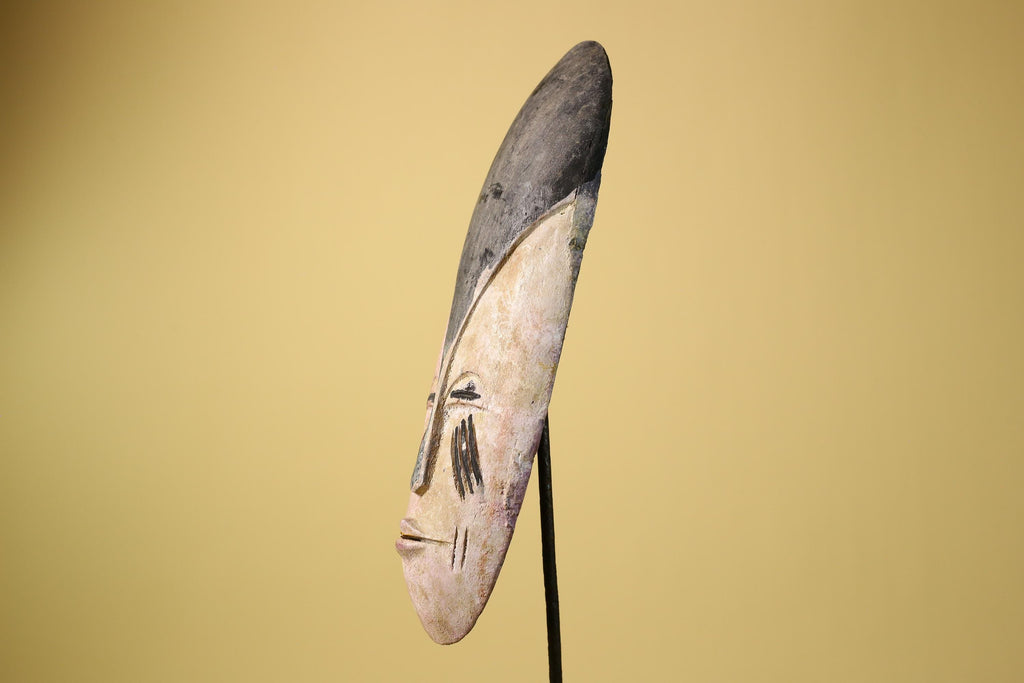 African Tribal Mask Carved Wood Painted Features Gabon Art Decor-G5947