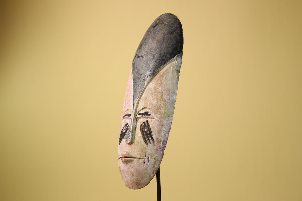 African Tribal Mask Carved Wood Painted Features Gabon Art Decor-G5947