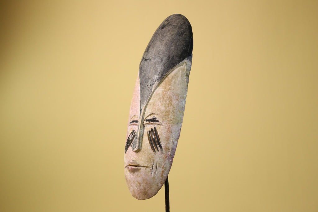 African Tribal Mask Carved Wood Painted Features Gabon Art Decor-G5947