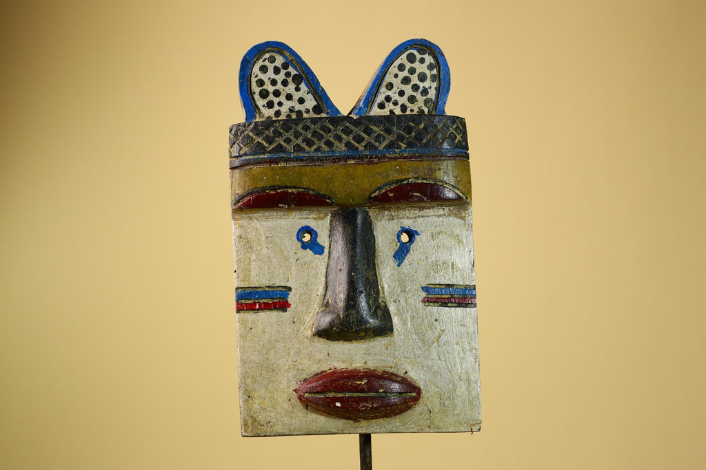 African Tribal Mask Carved Wood Painted Features Congo Wall Art Decor-G5948