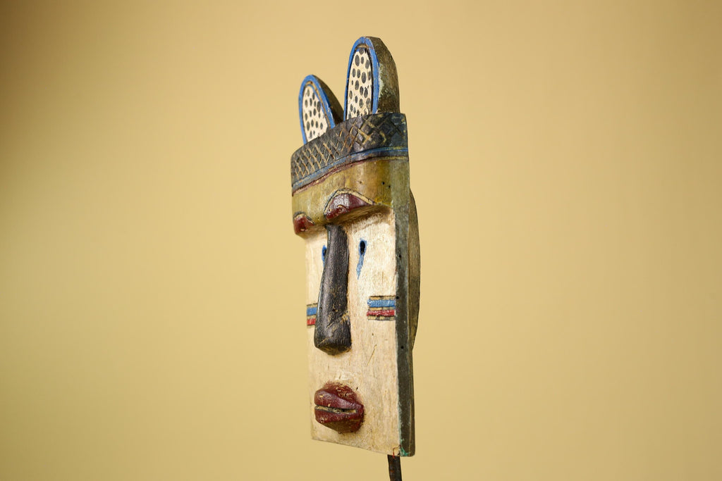 African Tribal Mask Carved Wood Painted Features Congo Wall Art Decor-G5948