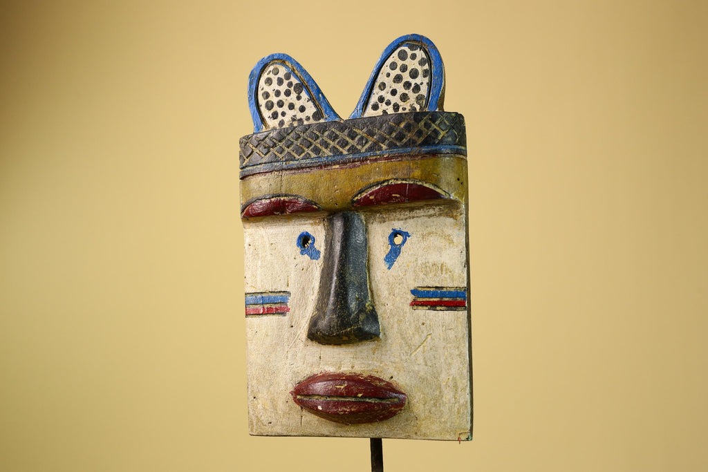 African Tribal Mask Carved Wood Painted Features Congo Wall Art Decor-G5948