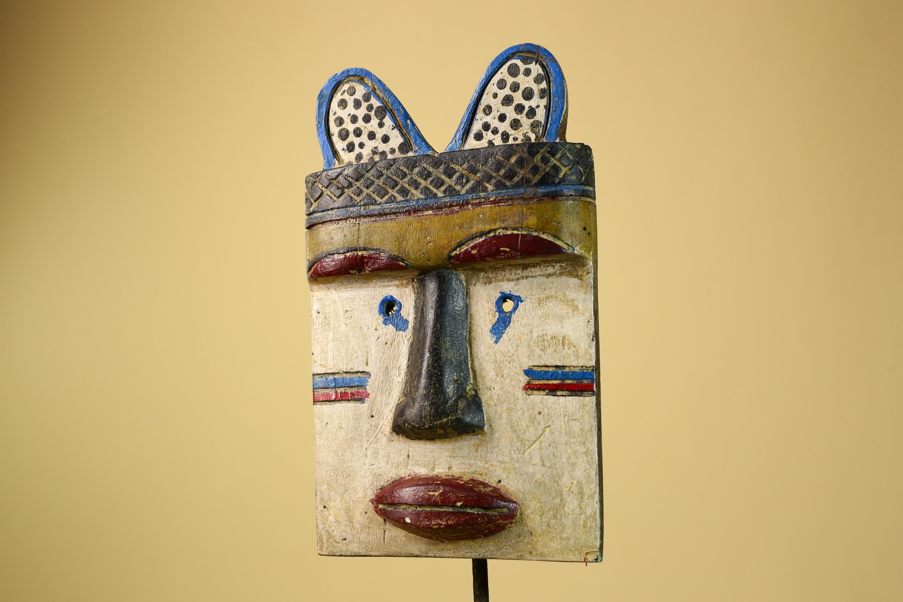 African Tribal Mask Carved Wood Painted Features Congo Wall Art Decor-G5948