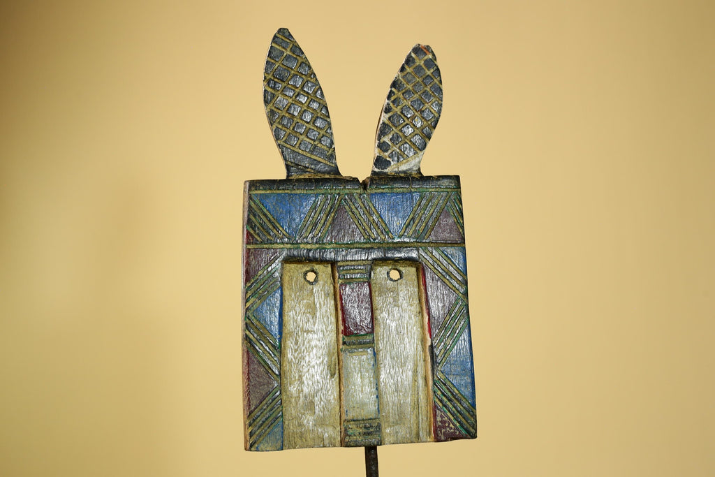 African Bwa Mask Carved Wood Painted Geometric Design Burkina Faso Tribal Art-G5949