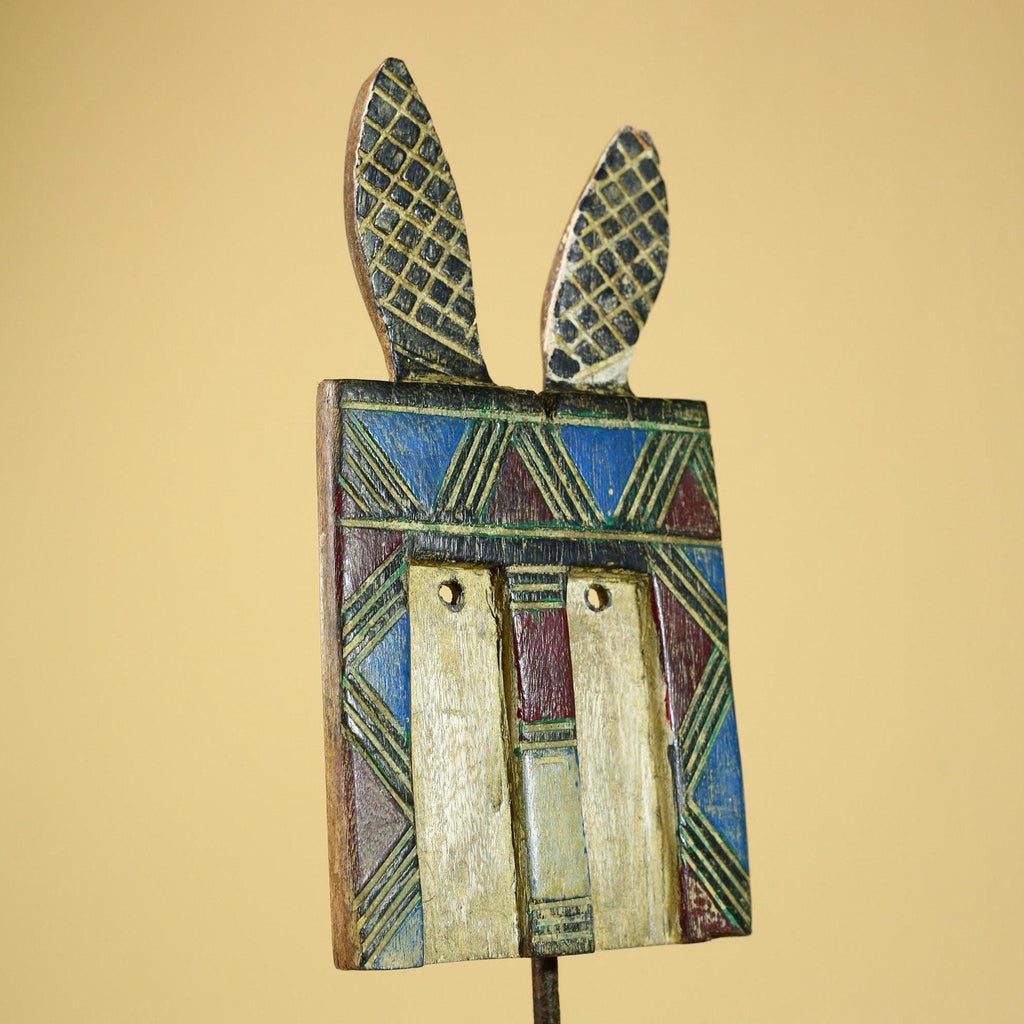 African Bwa Mask Carved Wood Painted Geometric Design Burkina Faso Tribal Art-G5949
