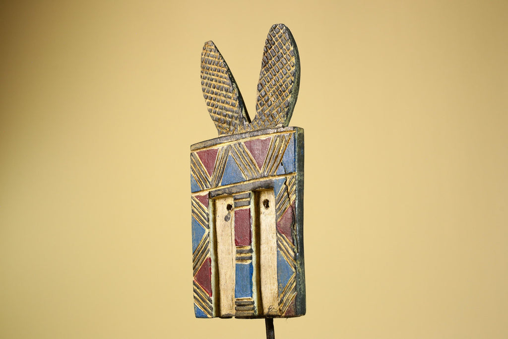 African Bwa Mask Carved Wood Painted Geometric Burkina Faso Tribal Decor-G5950