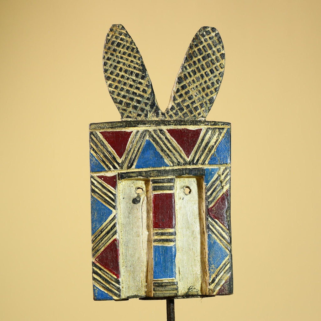 African Bwa Mask Carved Wood Painted Geometric Burkina Faso Tribal Decor-G5950
