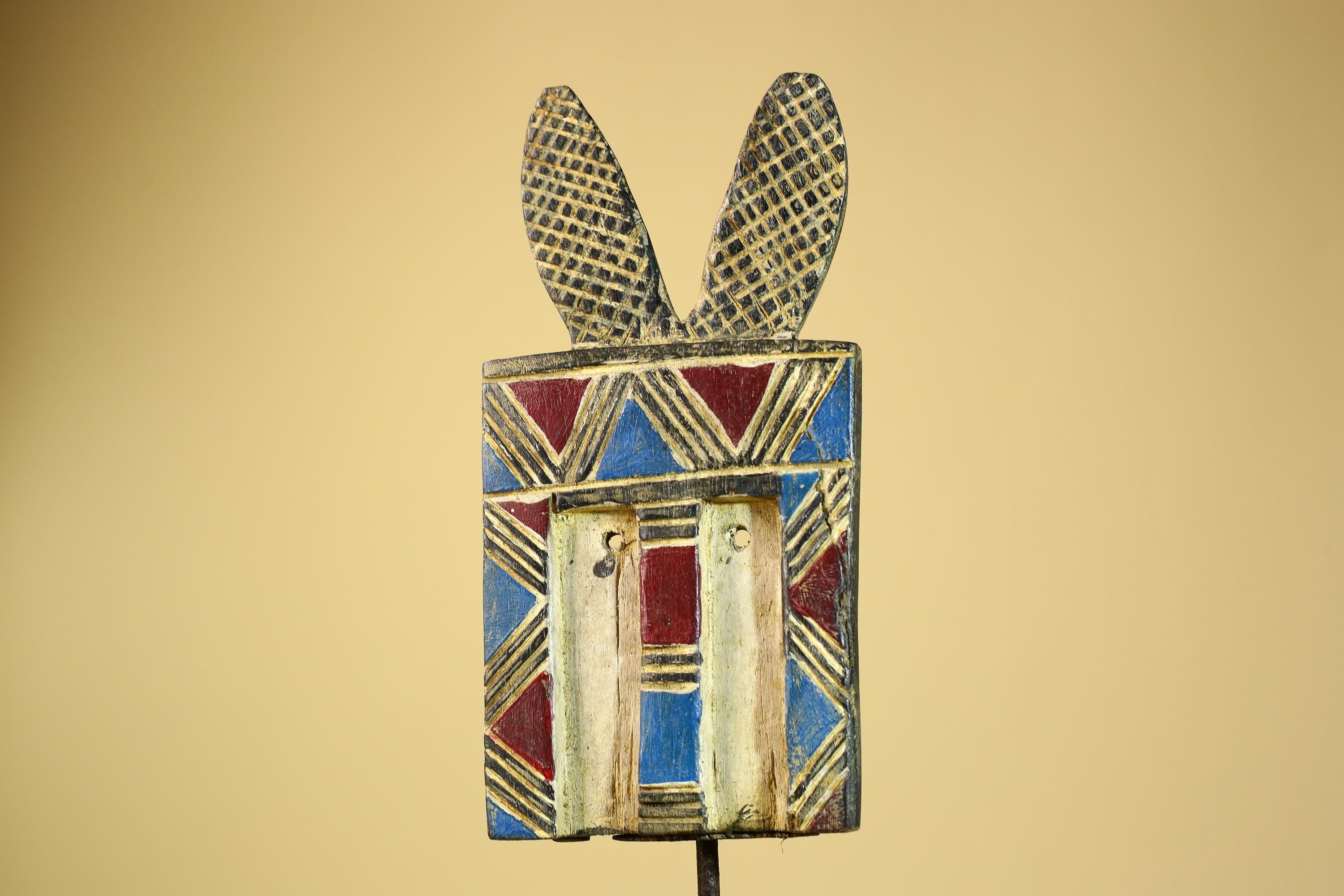 African Bwa Mask Carved Wood Painted Geometric Burkina Faso Tribal Decor-G5950