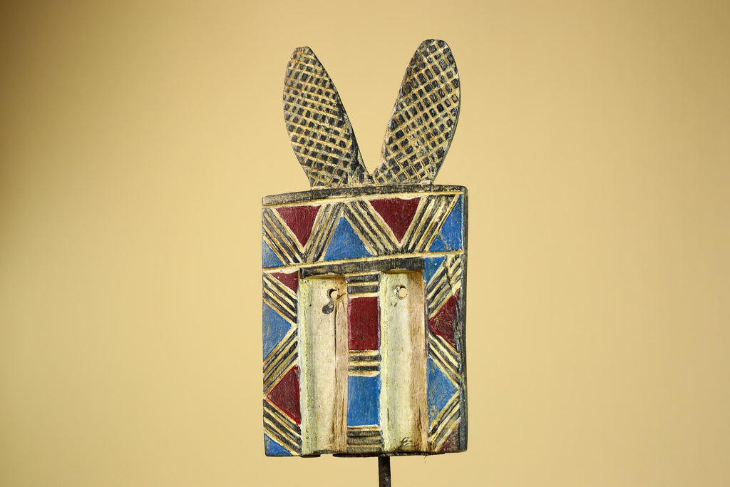 African Bwa Mask Carved Wood Painted Geometric Burkina Faso Tribal Decor-G5950