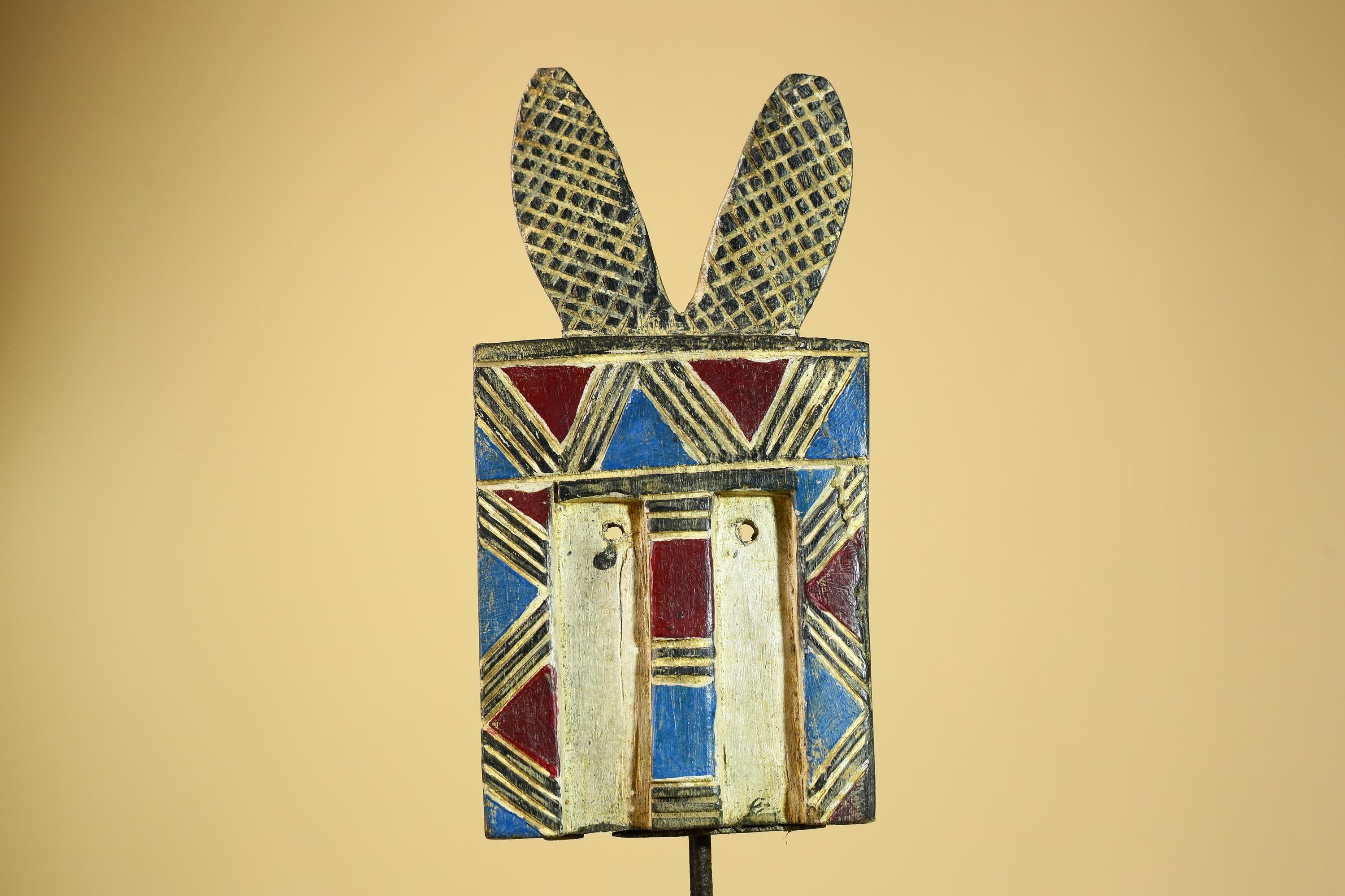African Bwa Mask Carved Wood Painted Geometric Burkina Faso Tribal Decor-G5950