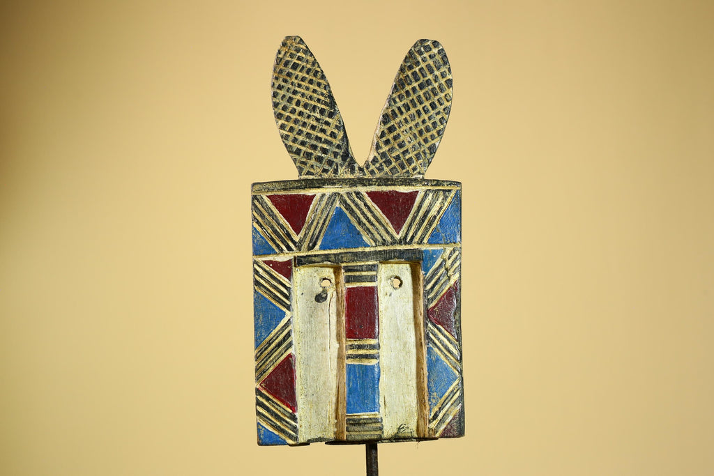 African Bwa Mask Carved Wood Painted Geometric Burkina Faso Tribal Decor-G5950