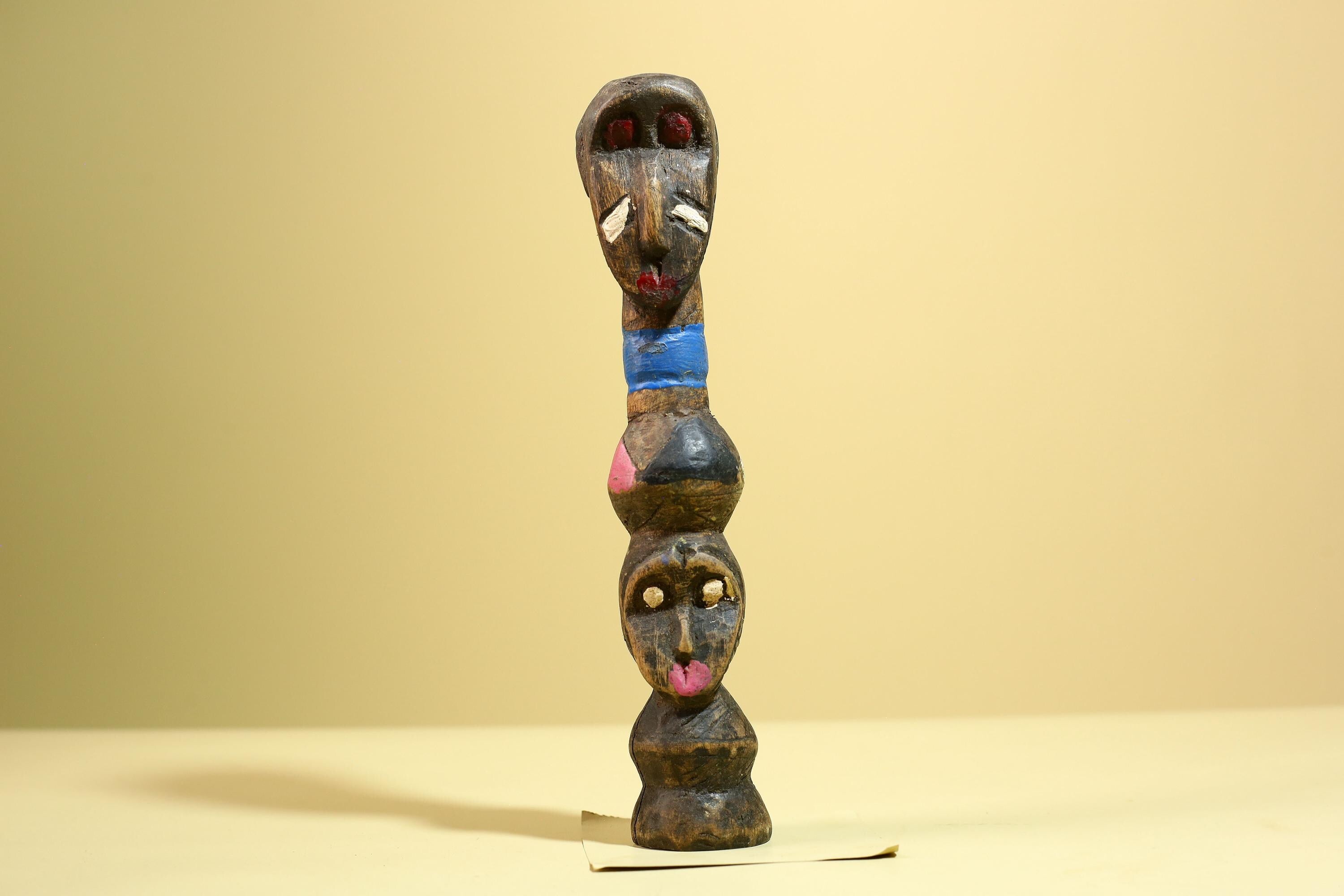 African Tribal Statue Carved Wood Double Head Figure West Africa Art Decor-G5951