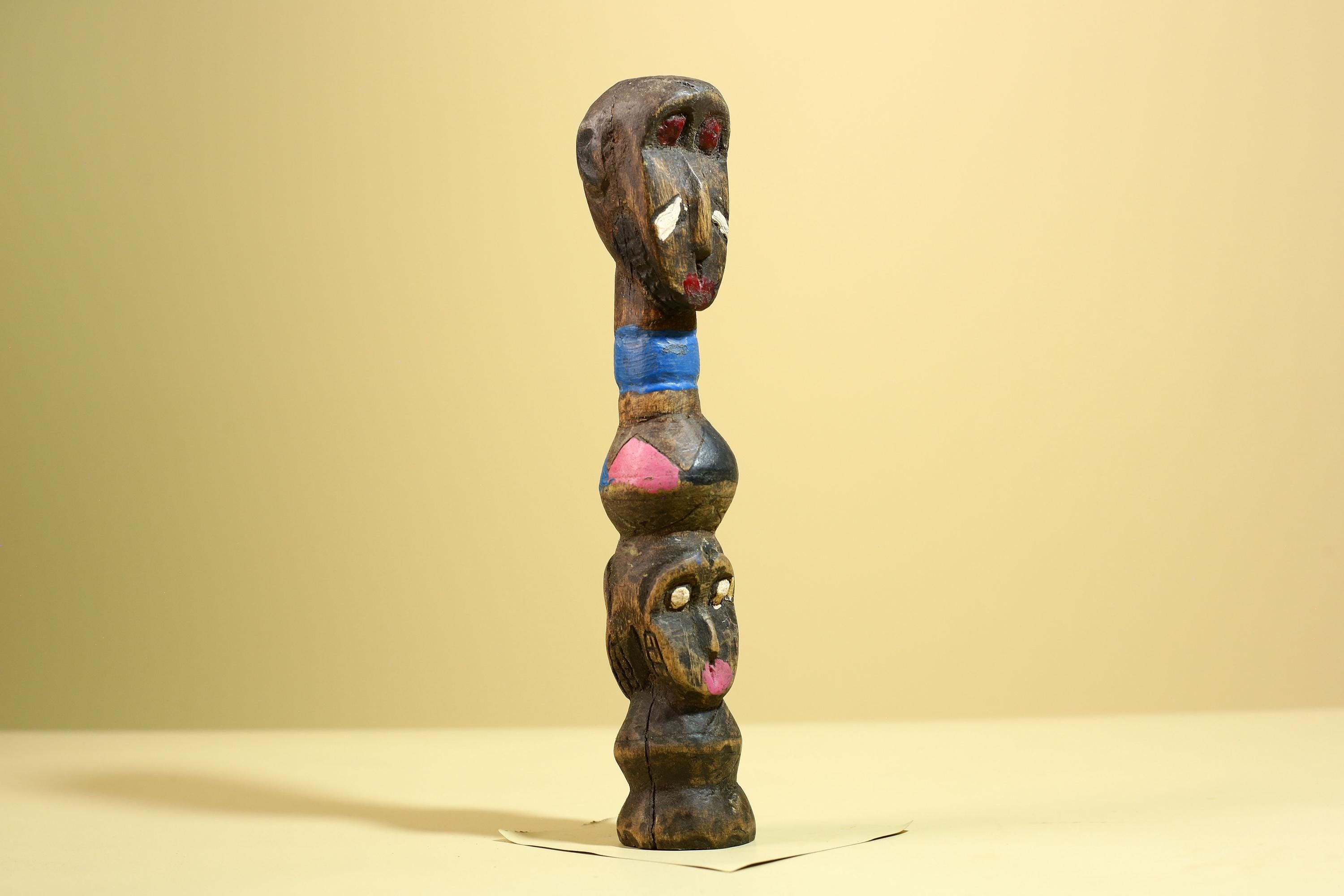 African Tribal Statue Carved Wood Double Head Figure West Africa Art Decor-G5951