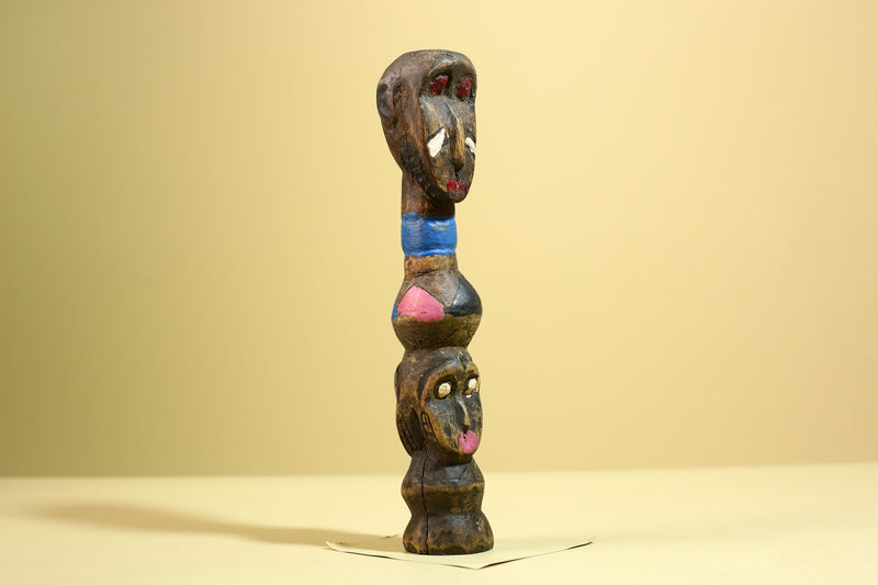 African Tribal Statue Carved Wood Double Head Figure West Africa Art Decor-G5951