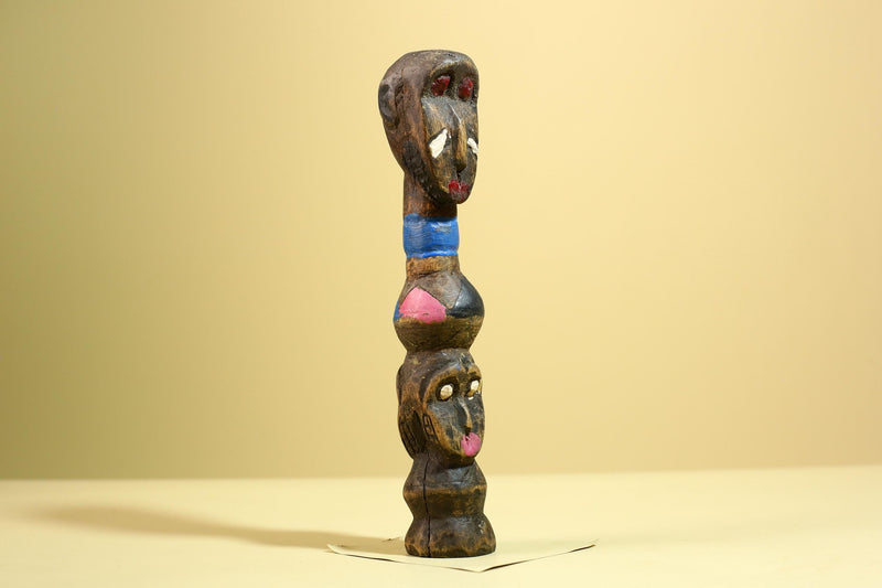 African Tribal Statue Carved Wood Double Head Figure West Africa Art Decor-G5951