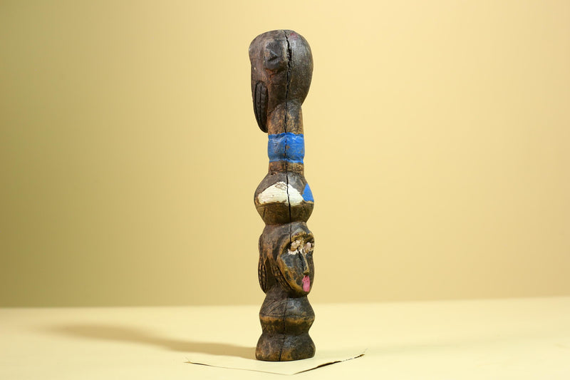 African Tribal Statue Carved Wood Double Head Figure West Africa Art Decor-G5951