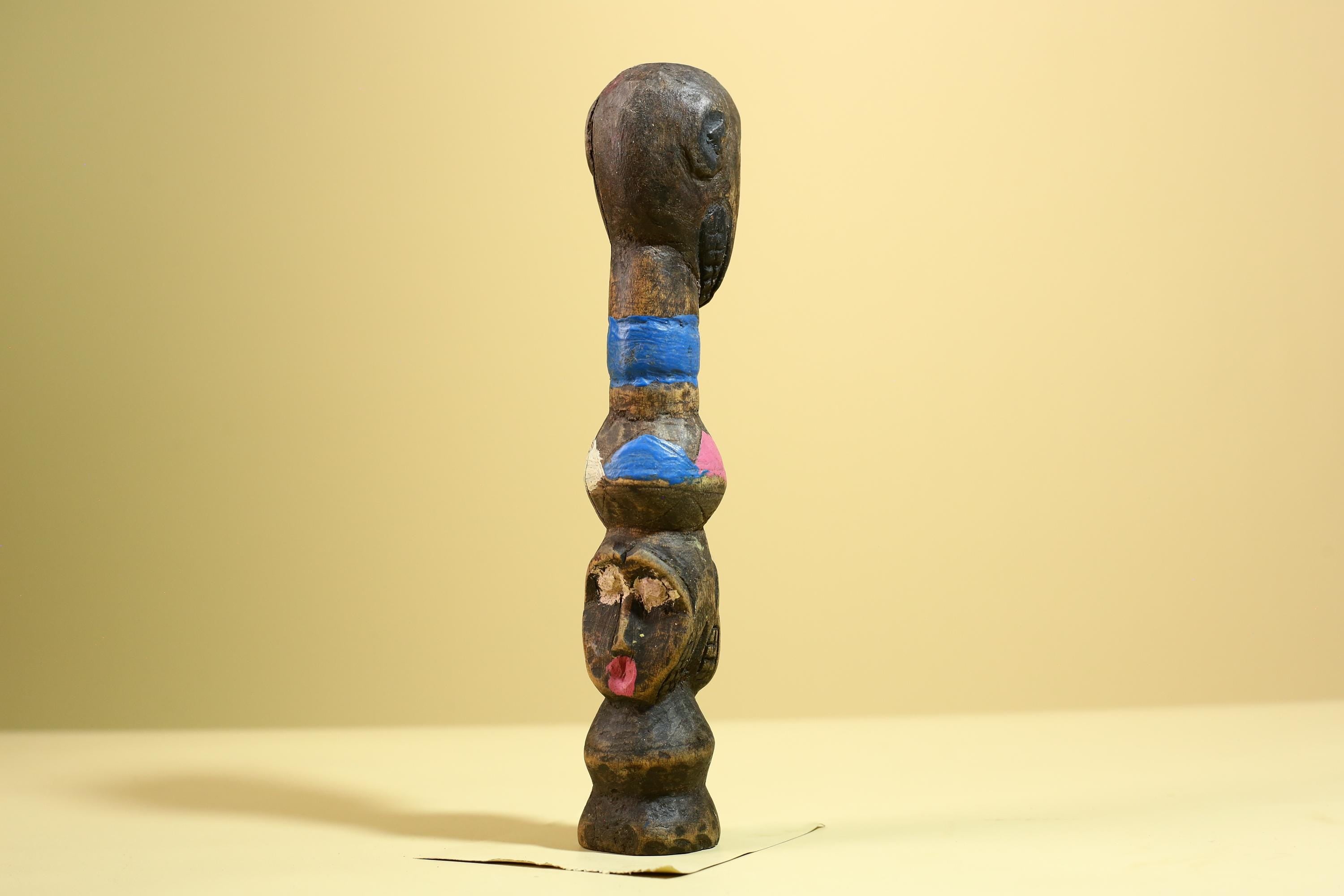 African Tribal Statue Carved Wood Double Head Figure West Africa Art Decor-G5951