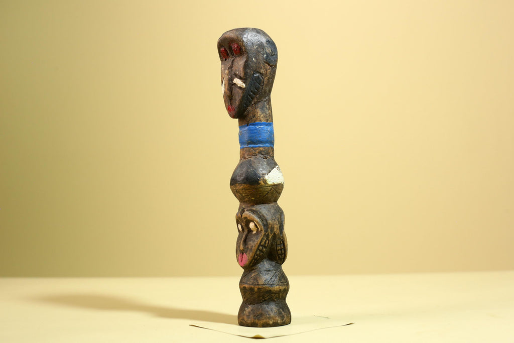 African Tribal Statue Carved Wood Double Head Figure West Africa Art Decor-G5951