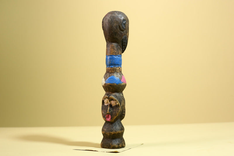 African Tribal Statue Carved Wood Double Head Figure West Africa Art Decor-G5951