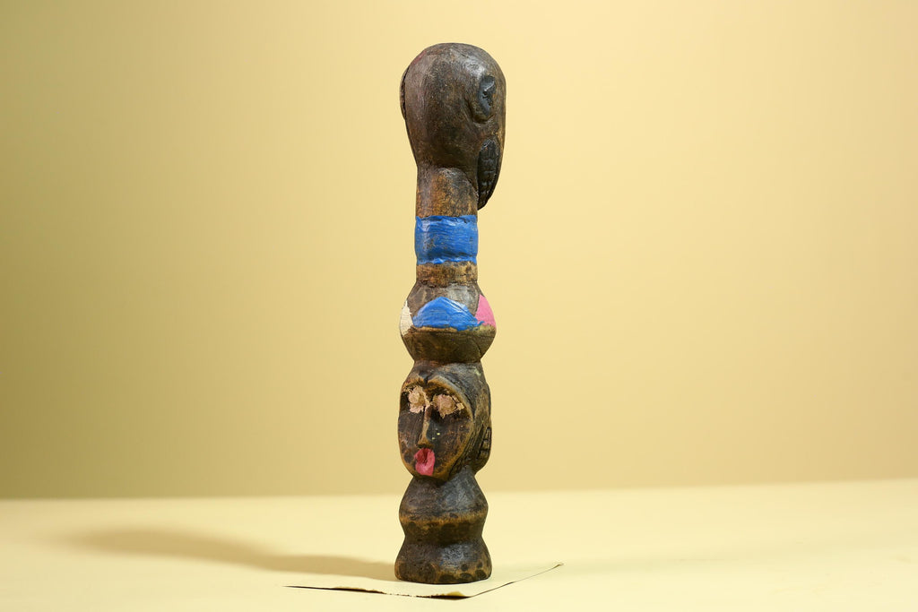 African Tribal Statue Carved Wood Double Head Figure West Africa Art Decor-G5951