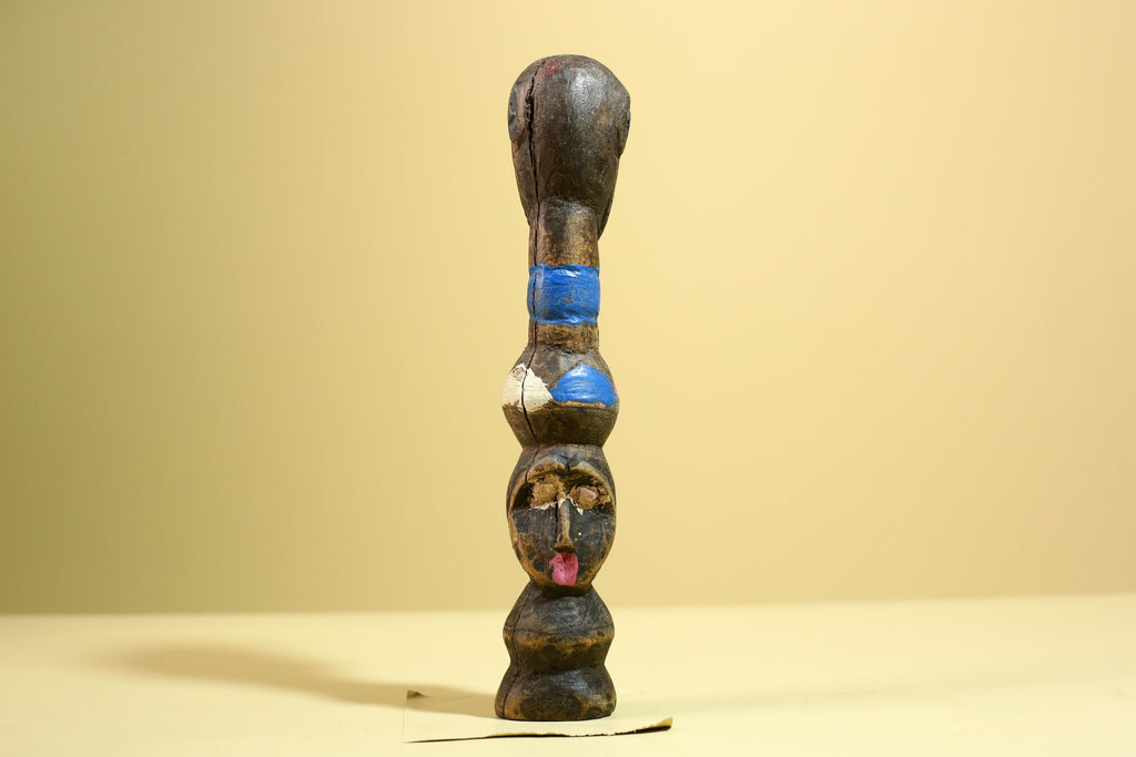 African Tribal Statue Carved Wood Double Head Figure West Africa Art Decor-G5951